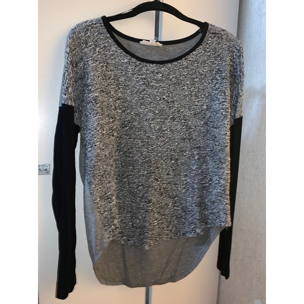 Gray mixed texture sweater with black sleeves